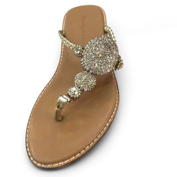 Tommy Bahama | 7 | Yerba Leather Wedge Sandals Gold Rhinestone Slip On  Women - Picture 3 of 7